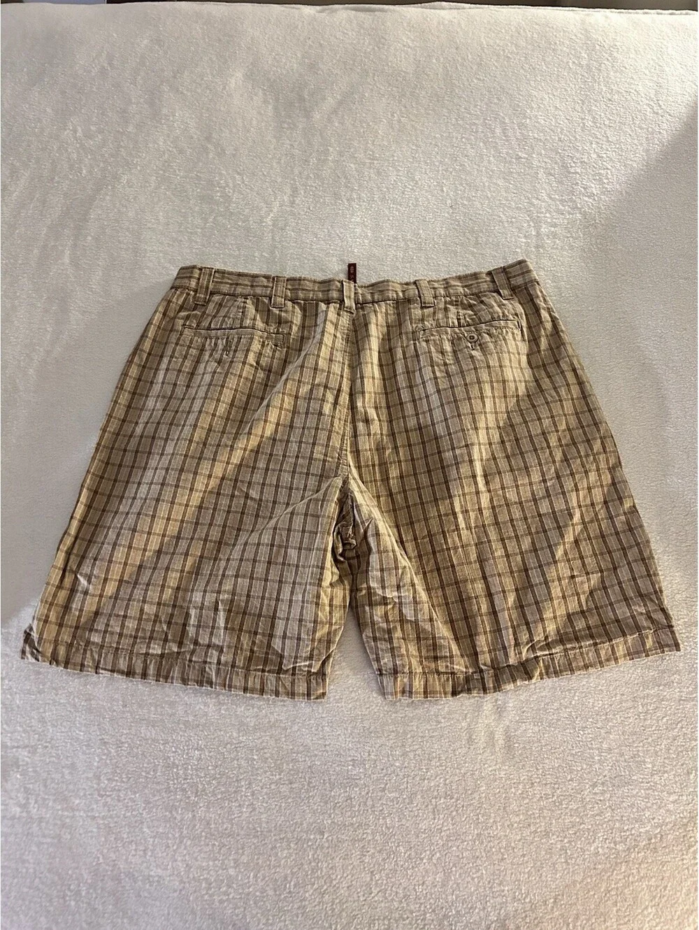 Savane Brown Plaid Cotton Men Shorts Size 44W (Cornstalk) Bermuda Chino